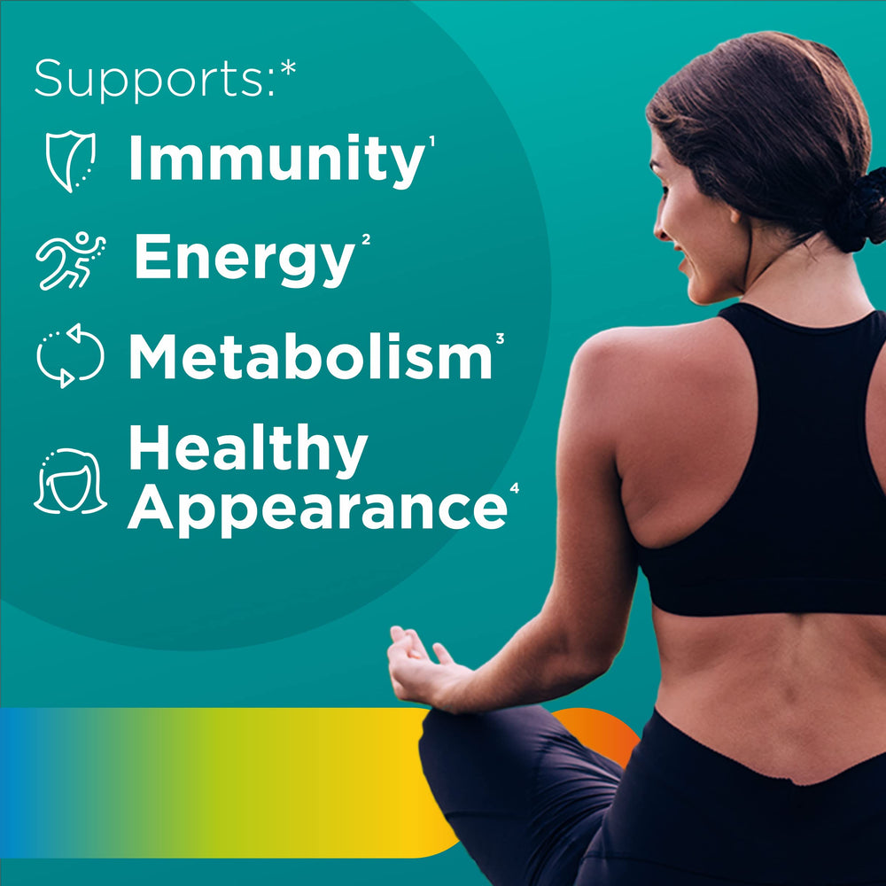 Dos gomitas Centrum en mano para escala y facilidad de consumo diario