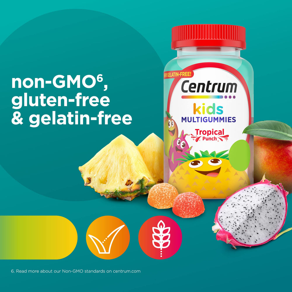 Centrum gomita sabor piña mango enfatizando sabor natural agradable