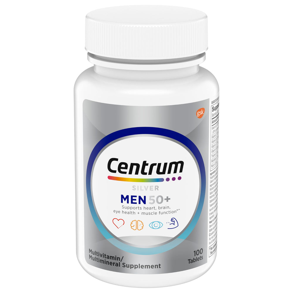 Centrum etiqueta de ingredientes destacando vitaminas clave para hombres 50+