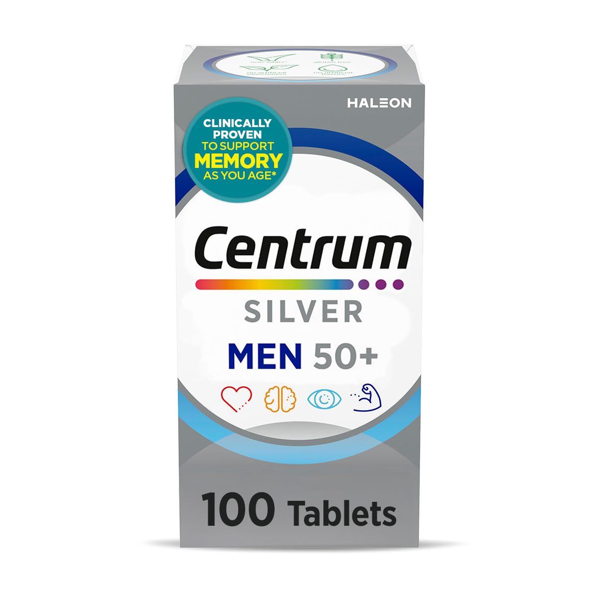Centrum frasco frontal mostrando 100 tabletas y dosis diaria beneficios