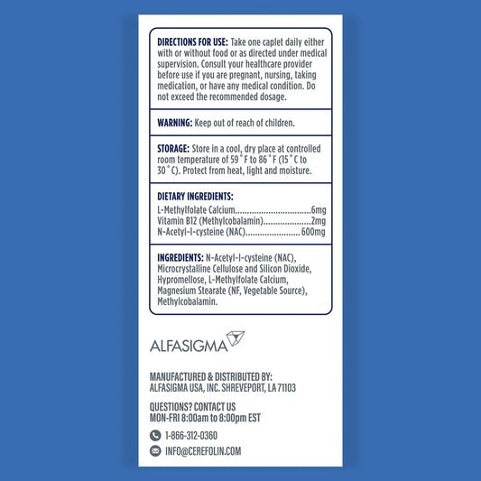 Cerefolin detalle de etiqueta con ingredientes clave y beneficios visibles