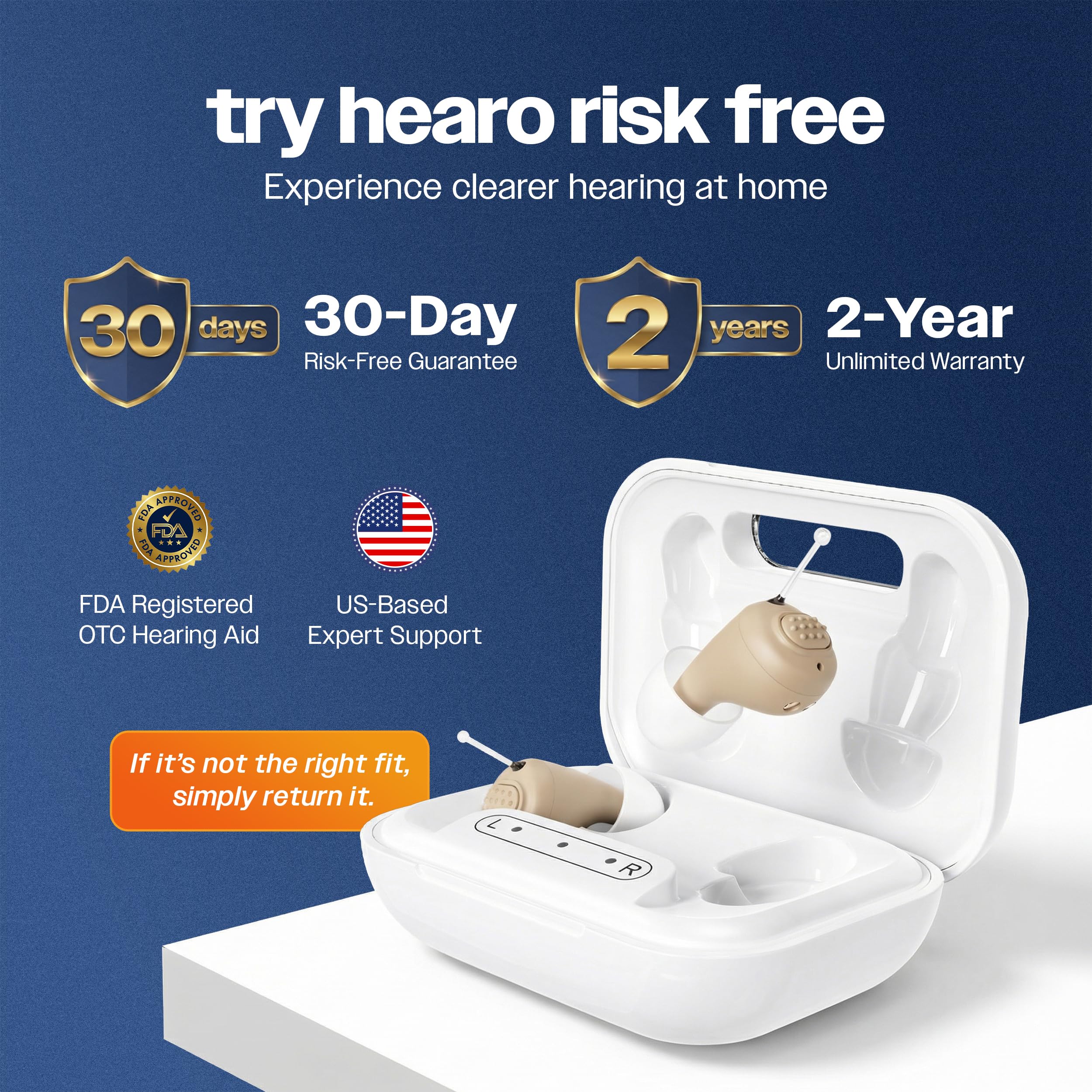 Cerustop HEARO audífono colocado en la oreja demostrando invisibilidad y naturalidad