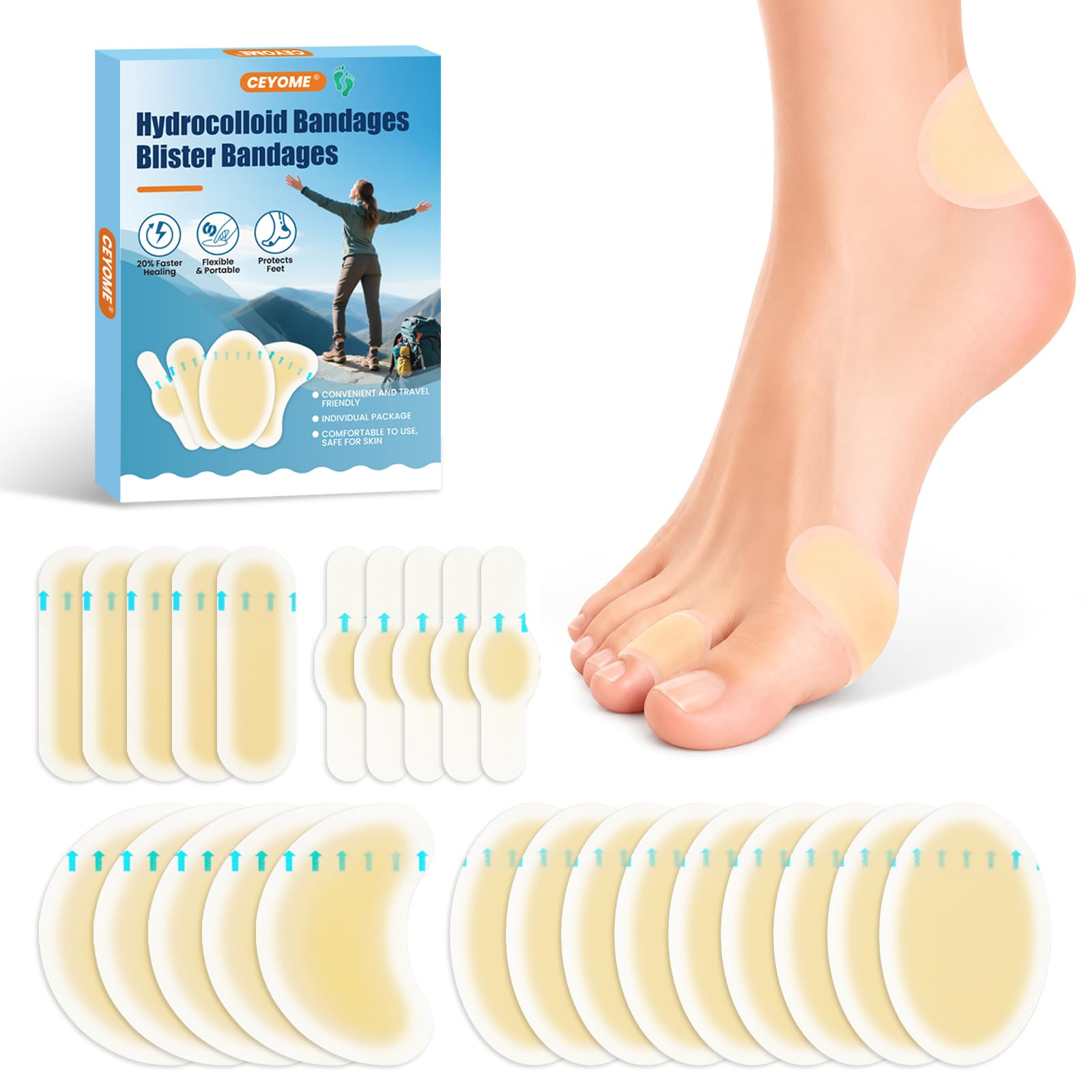 CEYOME empaque frontal 24 parches para ampollas, protección inmediata