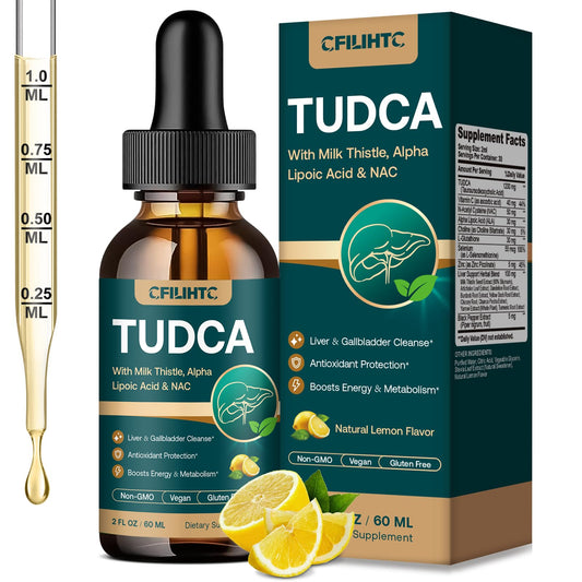 CFILIHTC frasco frontal de TUDCA 1200mg, muestra presentación y sabor limón