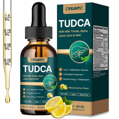 CFILIHTC frasco frontal de TUDCA 1200mg, muestra presentación y sabor limón