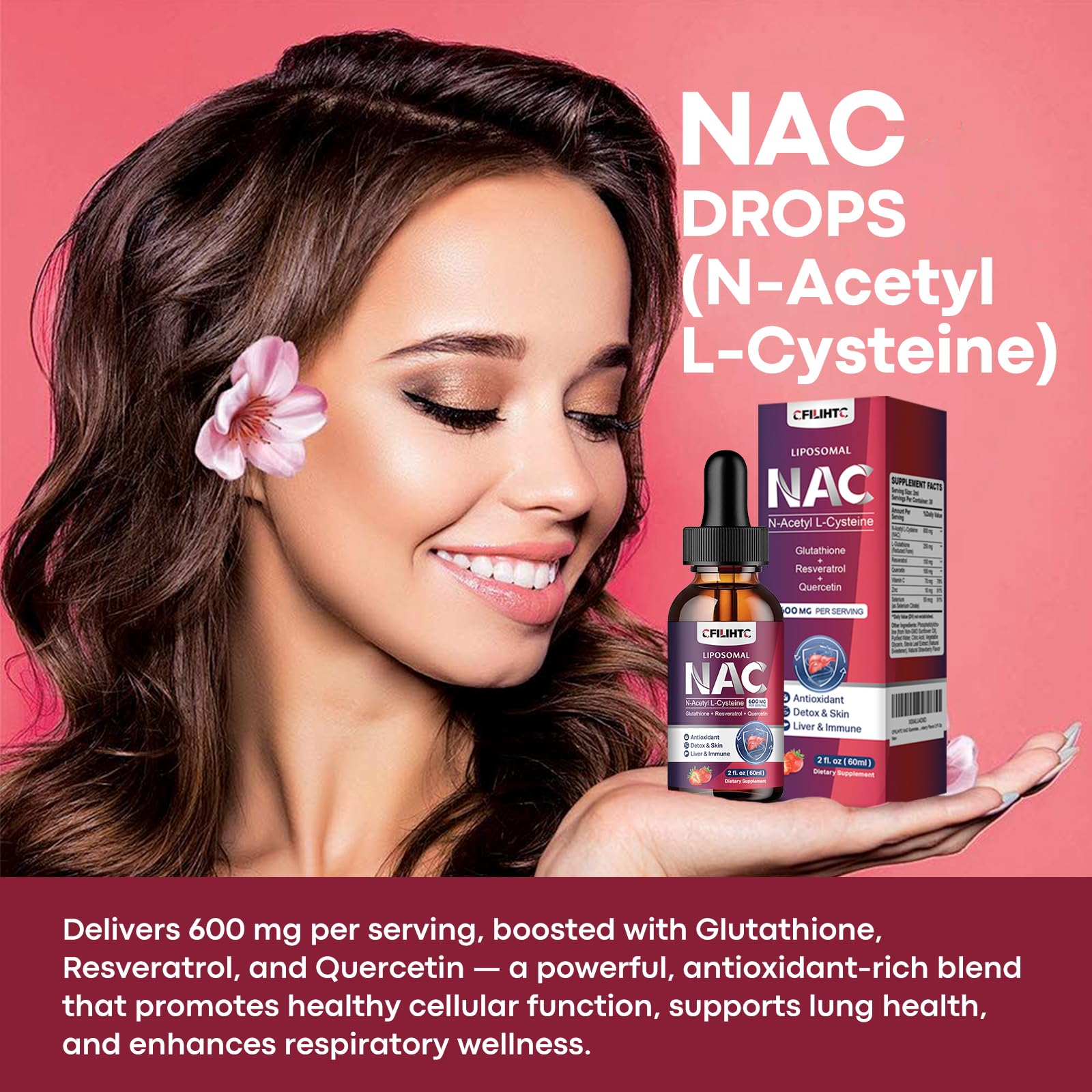 Dosis en mano con CFILIHTC Liposomal NAC demostrando control de cantidad