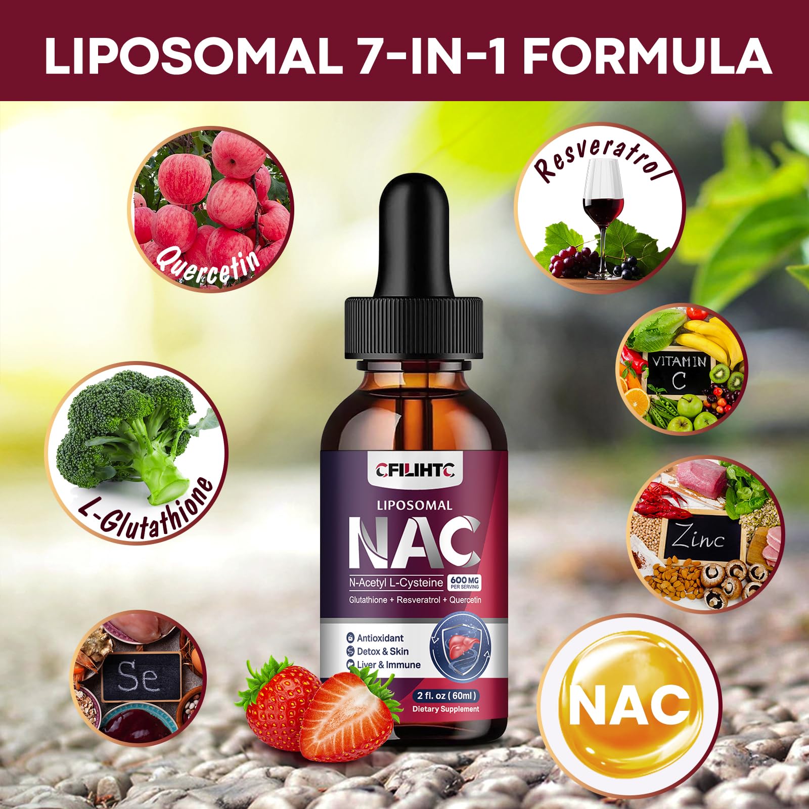 Gotero CFILIHTC Liposomal NAC mostrando la textura líquida fácil de dosificar