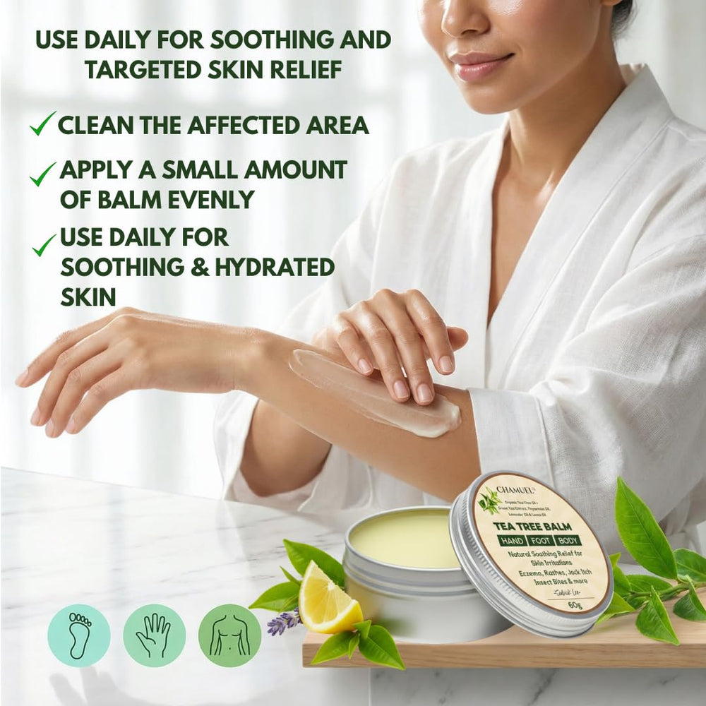 Chamuel ingredientes naturales como jojoba y aceite de árbol de té aportando nutrición