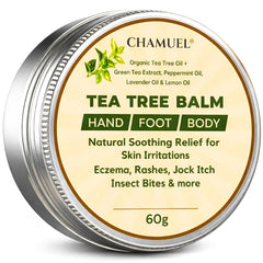 Chamuel Tea Tree Oil Balm envase frontal mostrando tamaño y uso hidratante