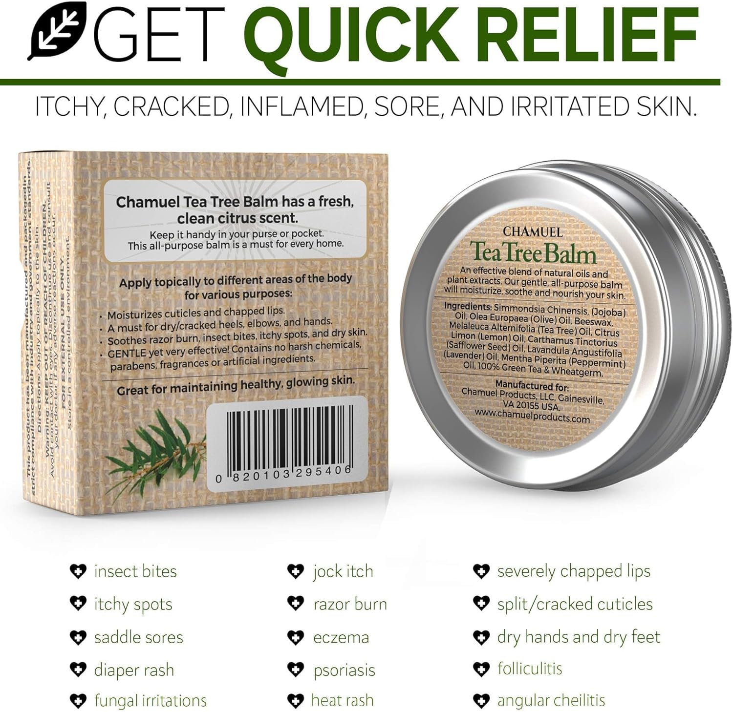 Bálsamo Chamuel Tea Tree colocado en baño listo para rutina diaria