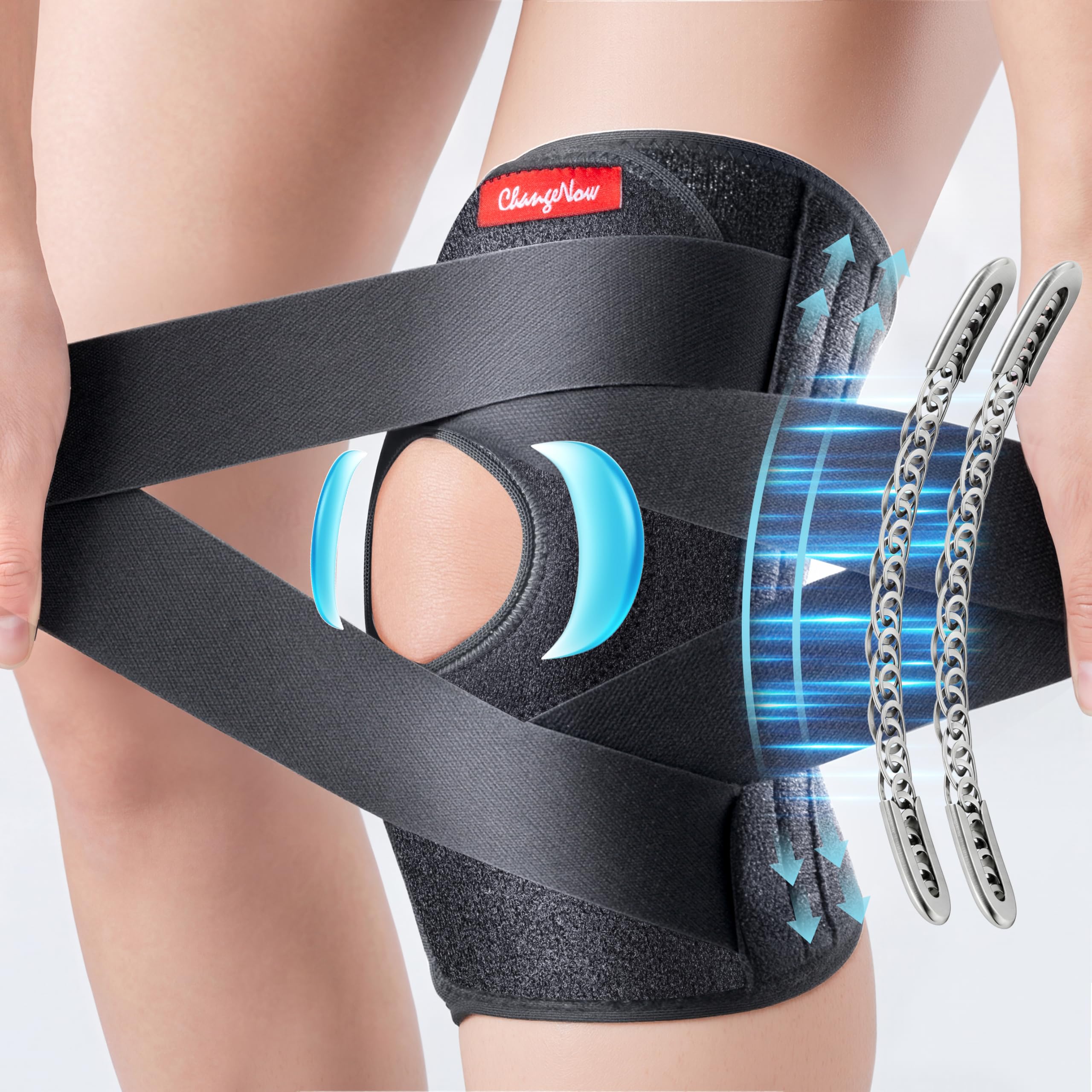 changenow rodillera frontal mostrando diseño y cierre, soporte estable