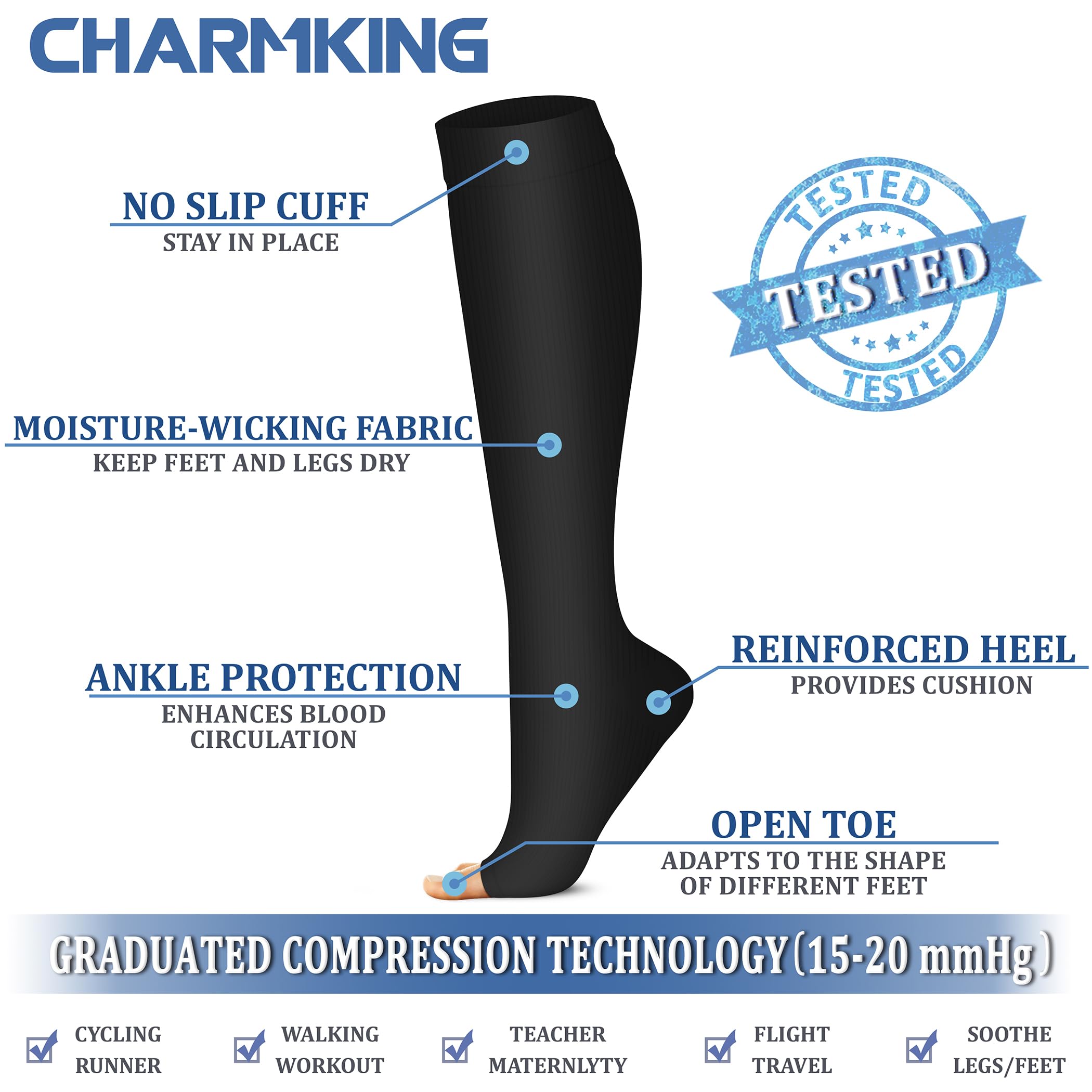 CHARMKING media en uso con zapatillas ofrece soporte durante actividad