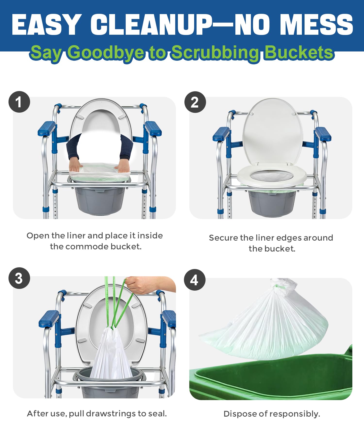Charmount bolsa en uso junto a la cama, facilitando limpieza rápida