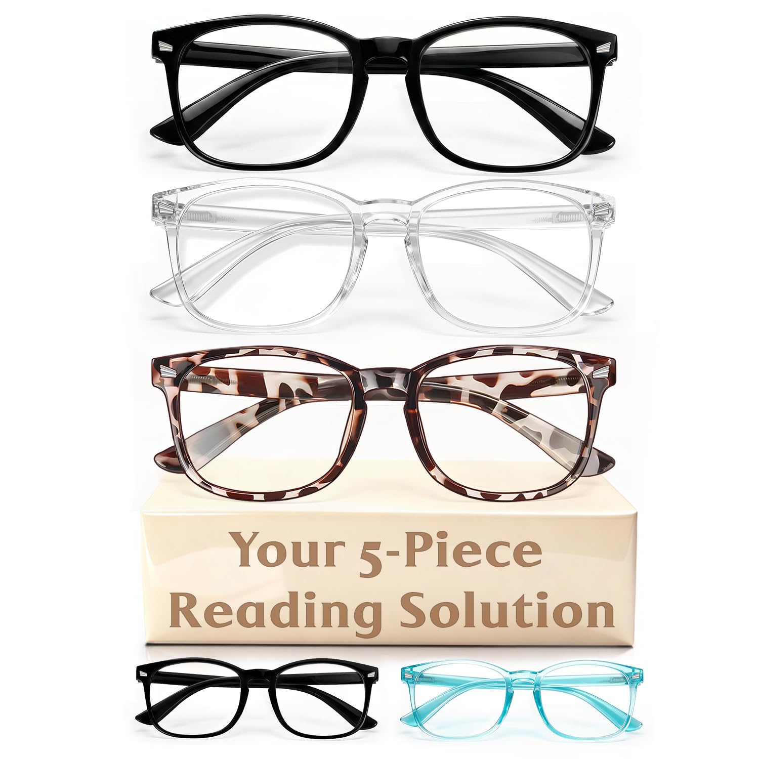 CHEERS DEVICES frontal del pack de 5 gafas mostrando variedad y comodidad