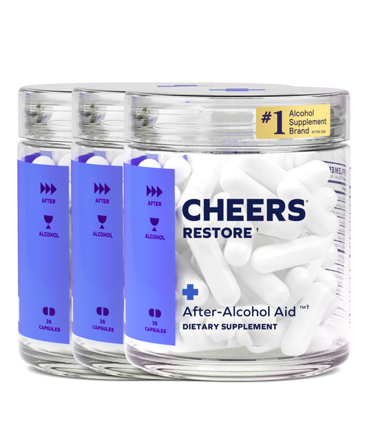 Cheers Restore frente del frasco mostrando el diseño y claridad de la fórmula