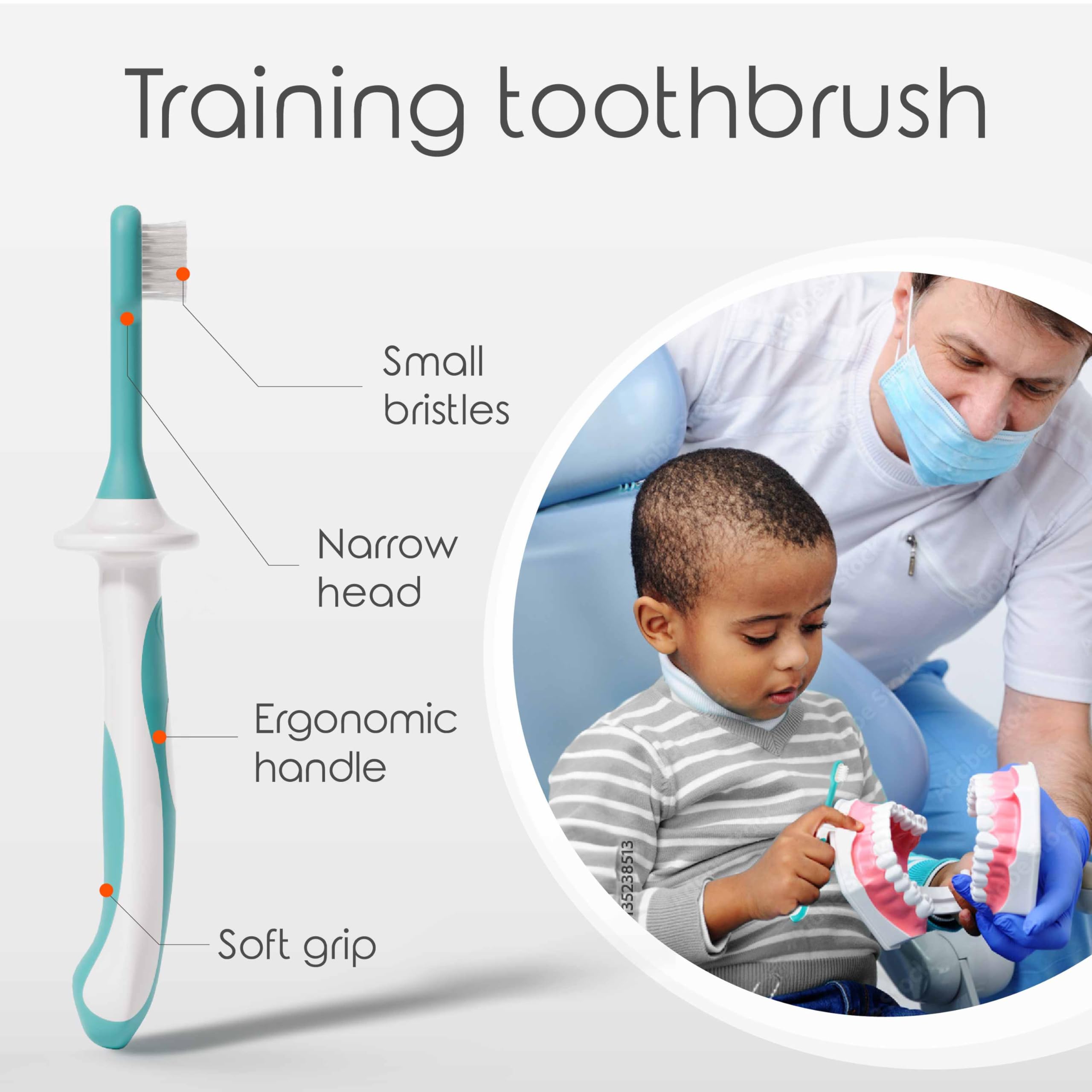Cherish Baby Care comparación tamaño del cabezal con dientes de leche