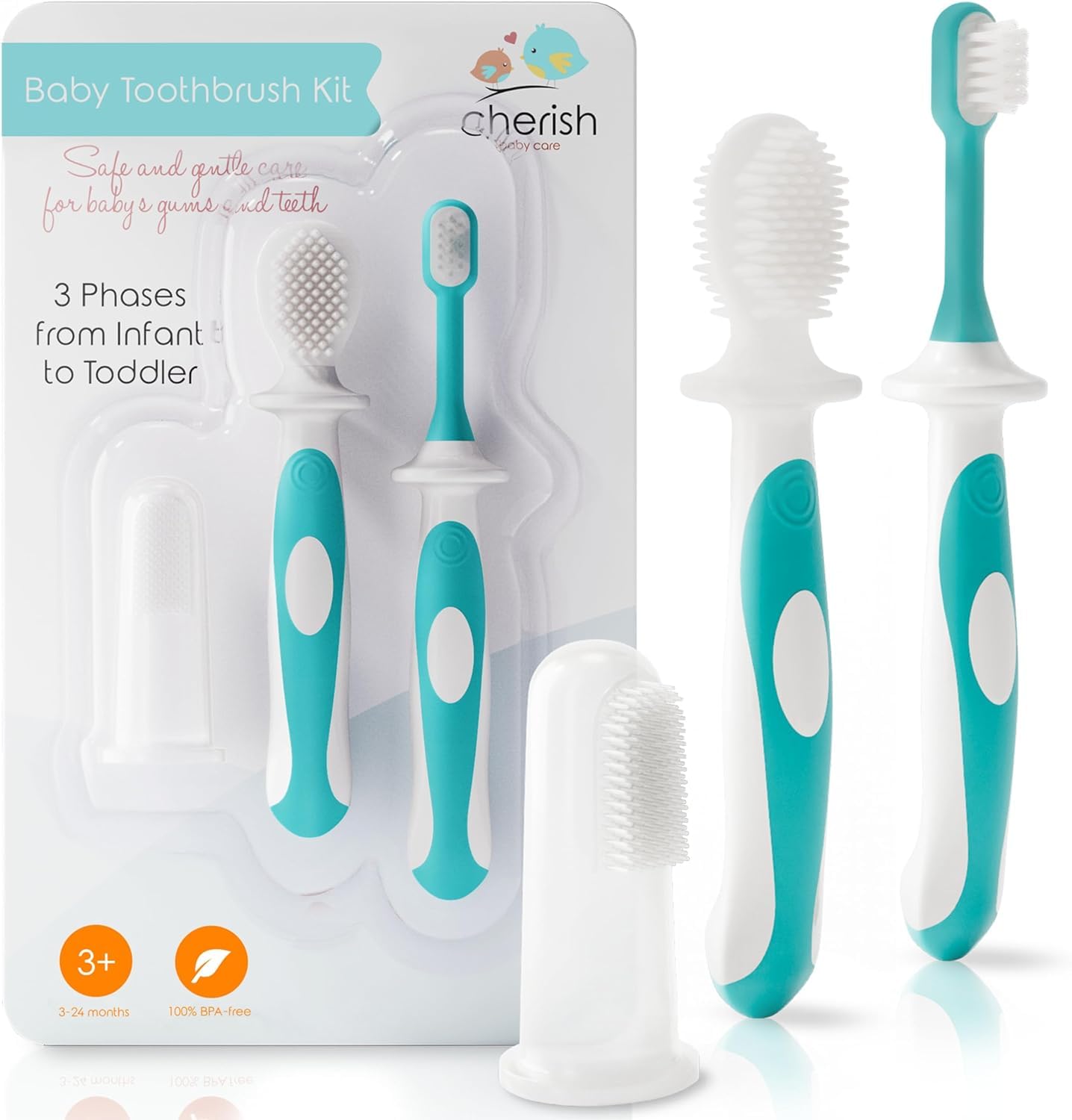 Cherish Baby Care paquete frontal teal mostrando kit completo y beneficios