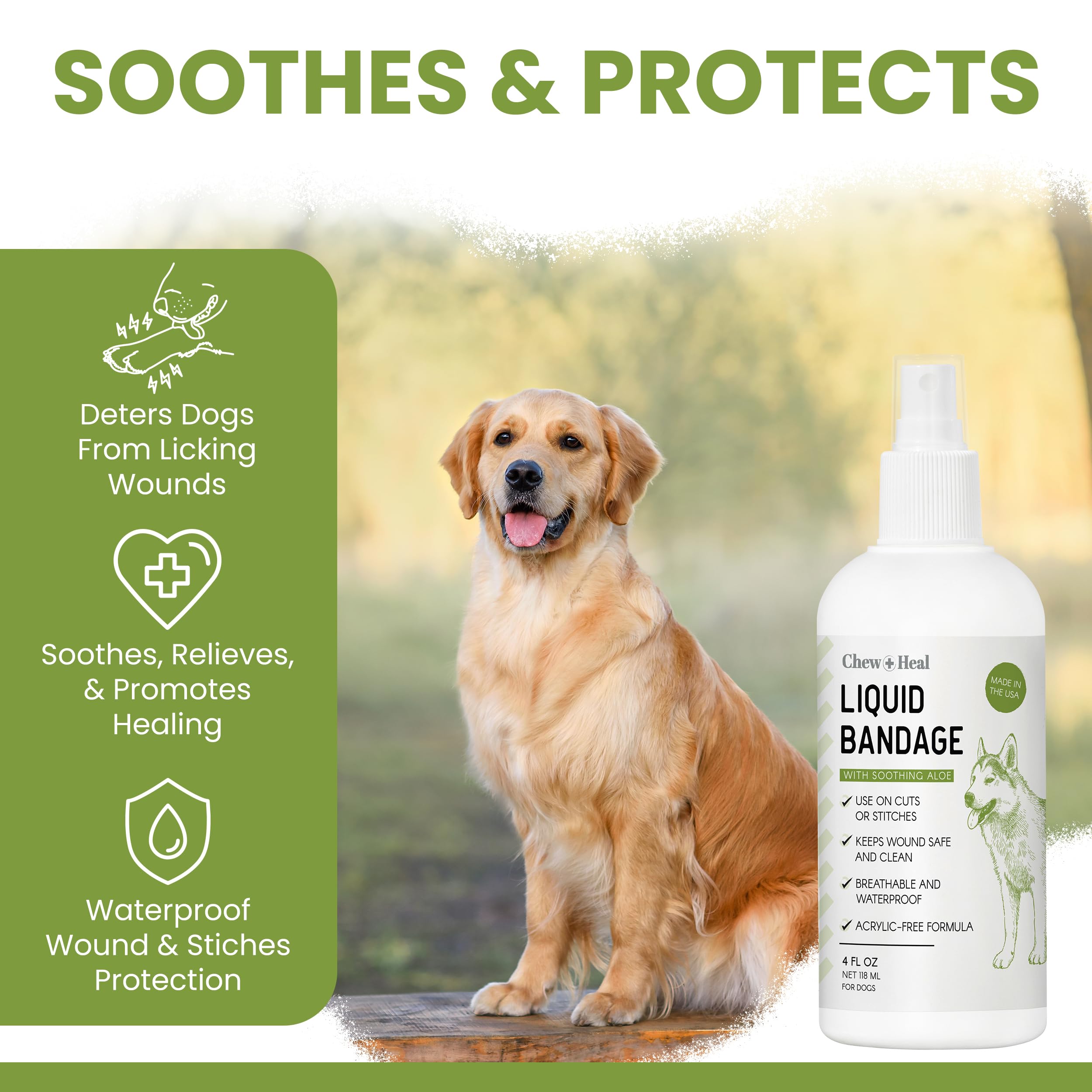 Chew + Heal Labs aplicación en pata de perro demostrando uso sencillo