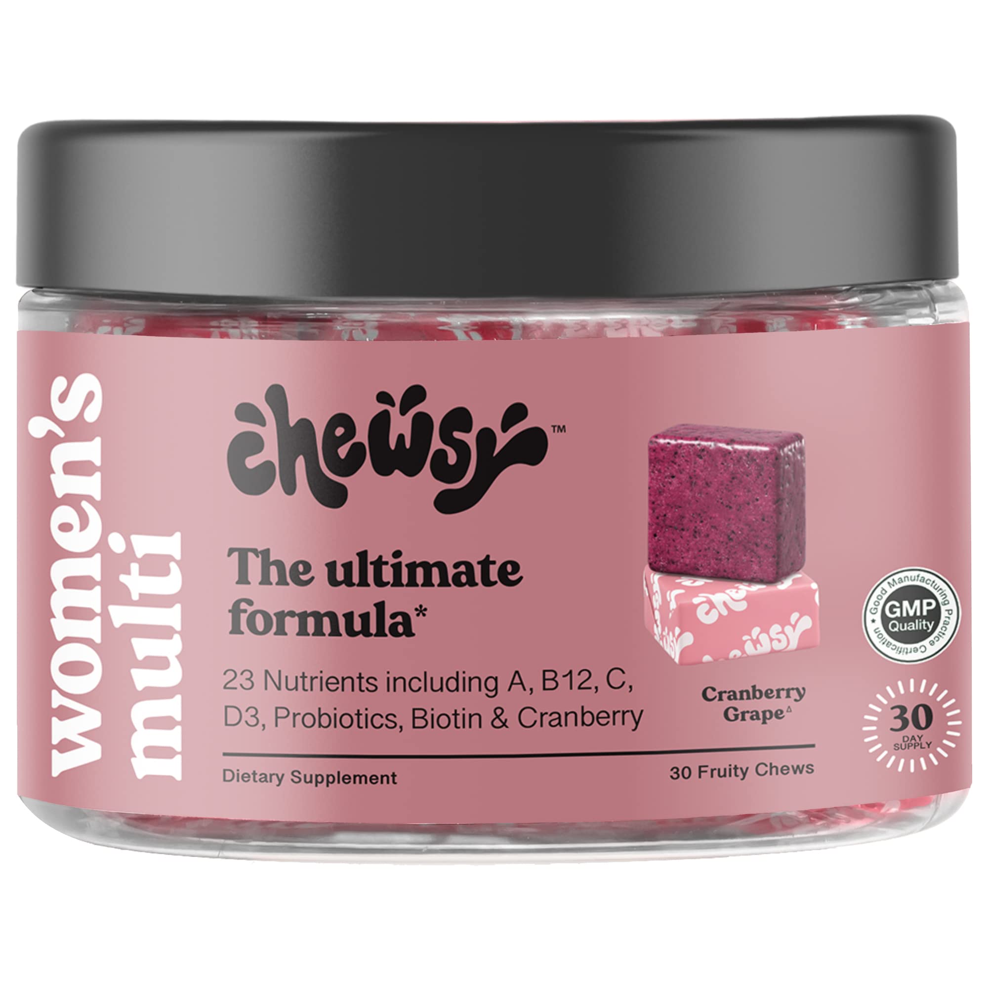 CHEWSY envase frontal mostrando sabor arándano uva y diseño claro