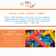 Niño sosteniendo Chewy Tubes verde, favoreciendo regulación oral segura