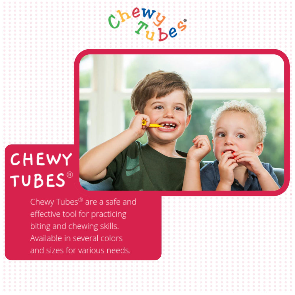 Etiqueta informativa de Chewy Tubes fabricado en USA con materiales seguros
