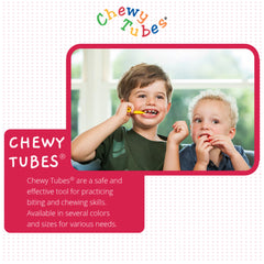 Etiqueta informativa de Chewy Tubes fabricado en USA con materiales seguros