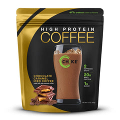 CHIKE envase frontal mostrando sabor chocolate caramel y beneficio energético