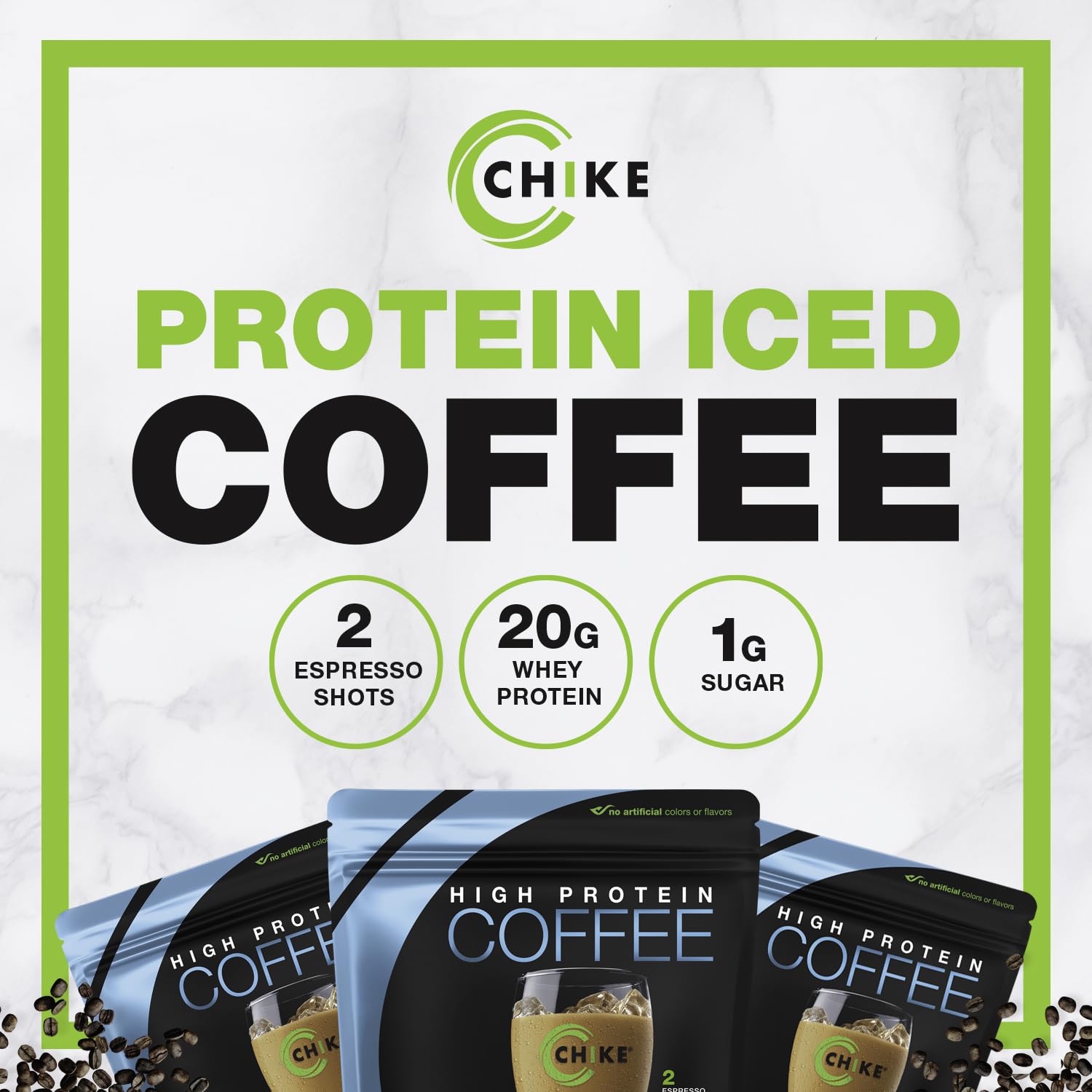 Chike etiqueta nutricional enfocada en proteína y cafeína útiles