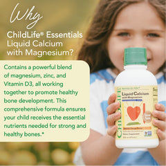 ChildLife Essentials líquido naranja mostrando textura y beneficio de mezcla sencilla
