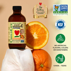 CHILDLIFE ESSENTIALS etiqueta frontal con información de ingredientes, asegura transparencia