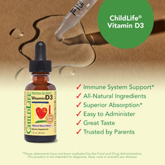 CHILDLIFE ESSENTIALS etiqueta de ingredientes y dosificación visible y clara
