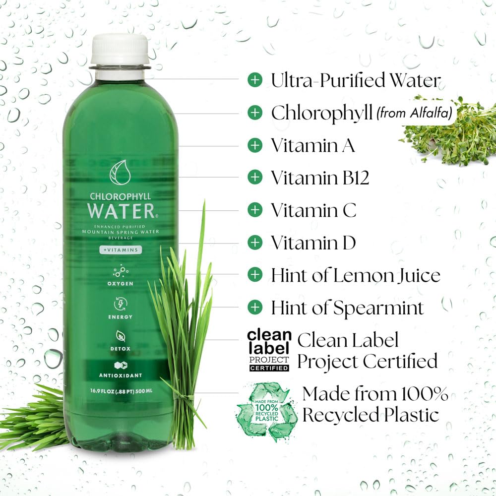 Chlorophyll Water botella en mano para comparar tamaño y porción conveniente