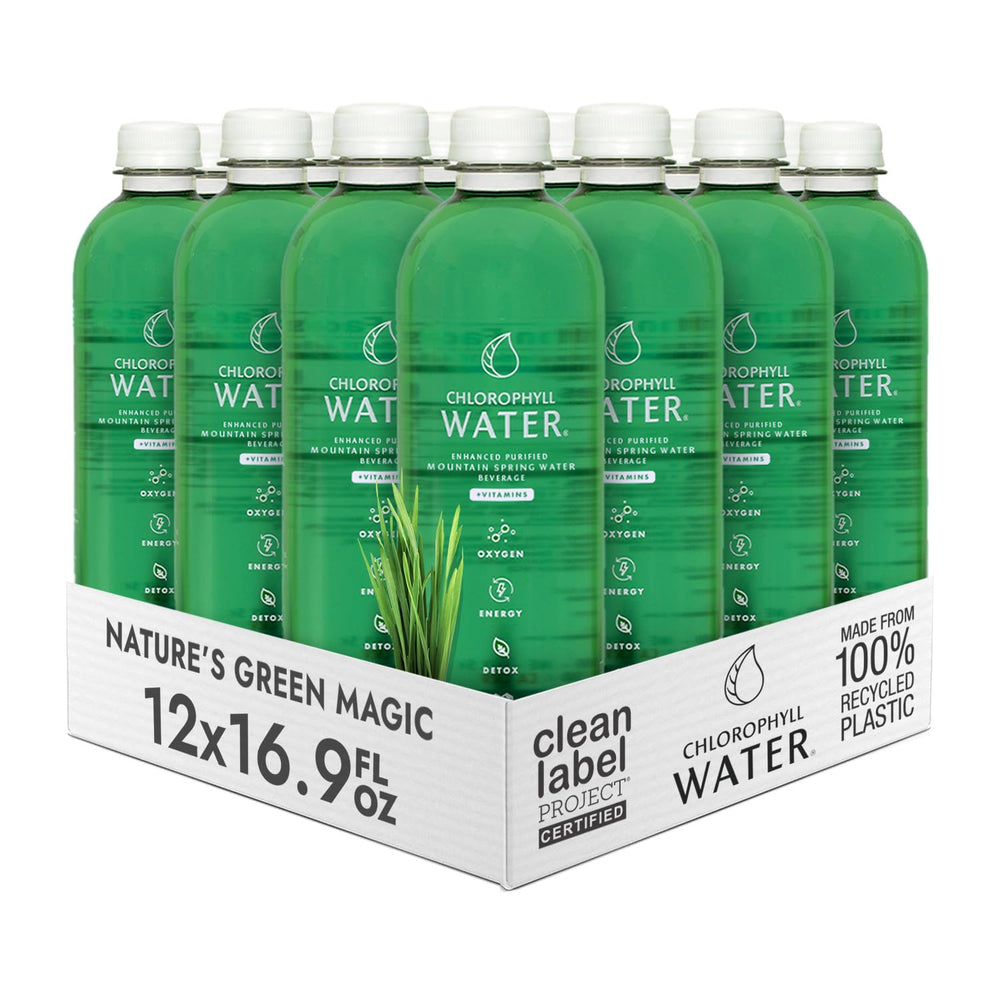 Chlorophyll Water frente del pack mostrándolo listo para beber y fresco