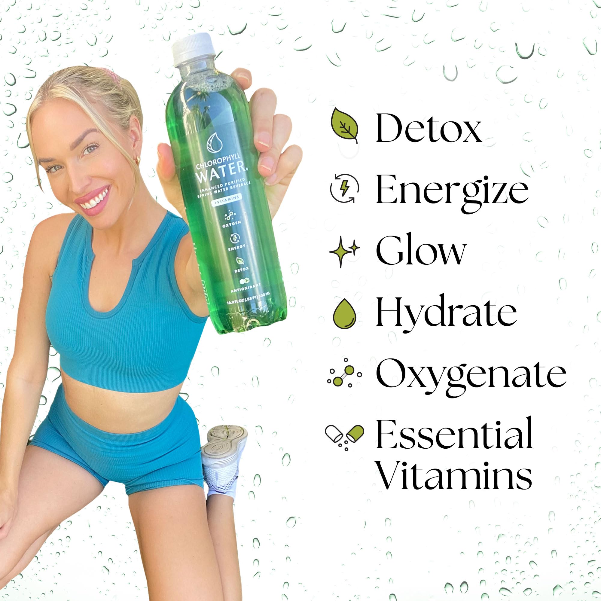Chlorophyll Water ingredientes naturales alfalfa limón menta que aportan frescura