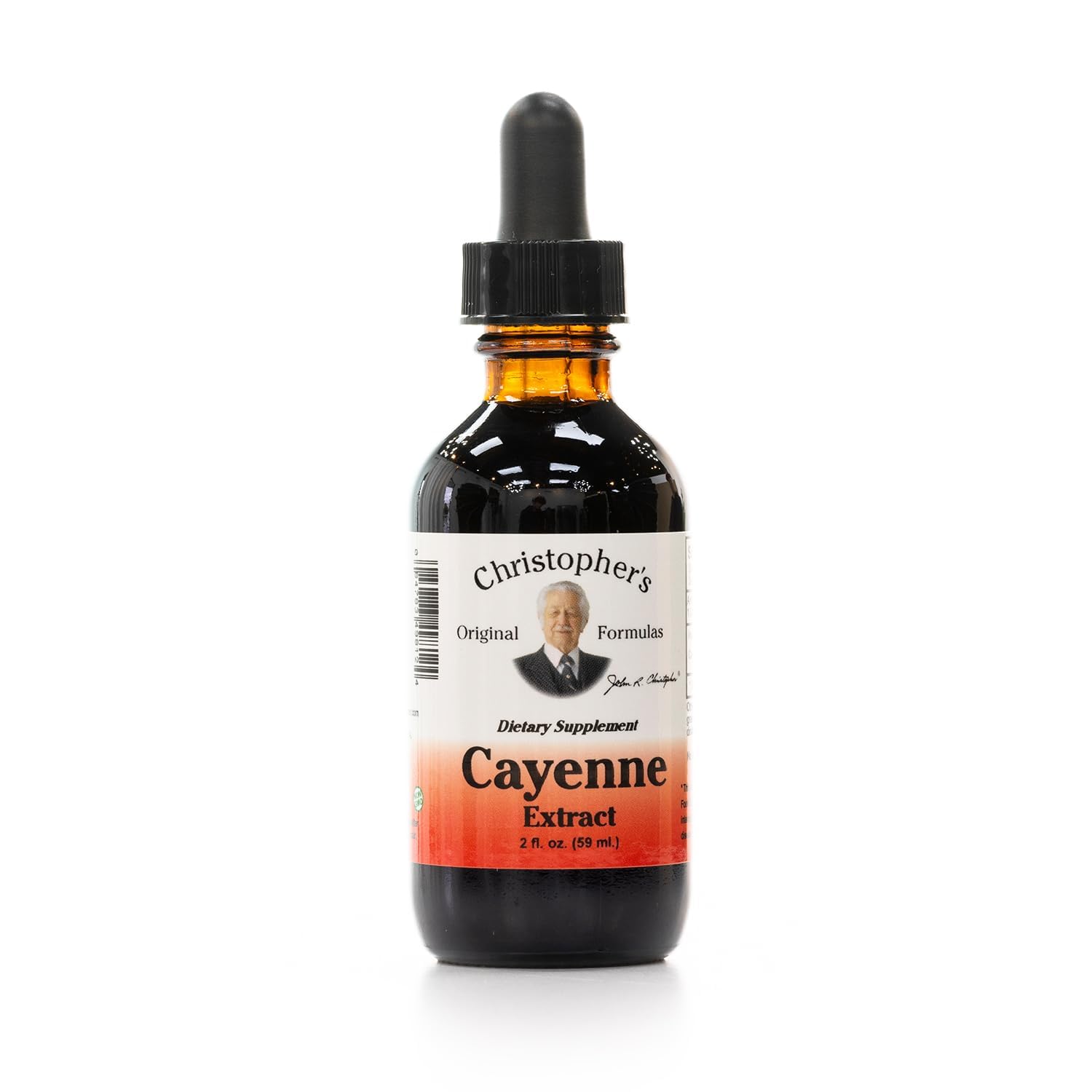 Christopher's extracto de cayena, botella frontal, fácil dosificación