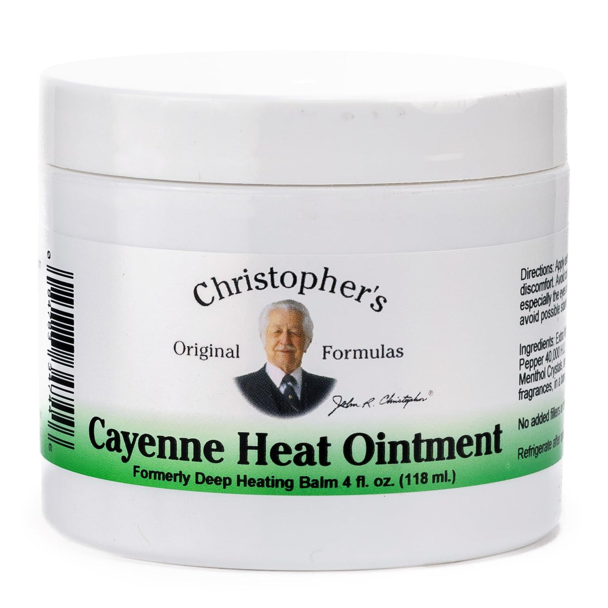 Christopher's envase frontal de Cayenne Heat Ointment mostrando etiqueta clara y tamaño