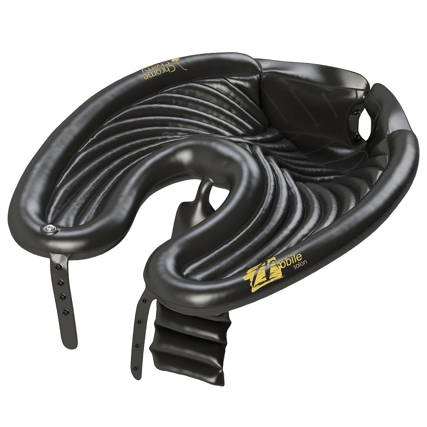 Chrome Cherry frontal del lavabo inflable mostrando paquete y beneficio de portabilidad