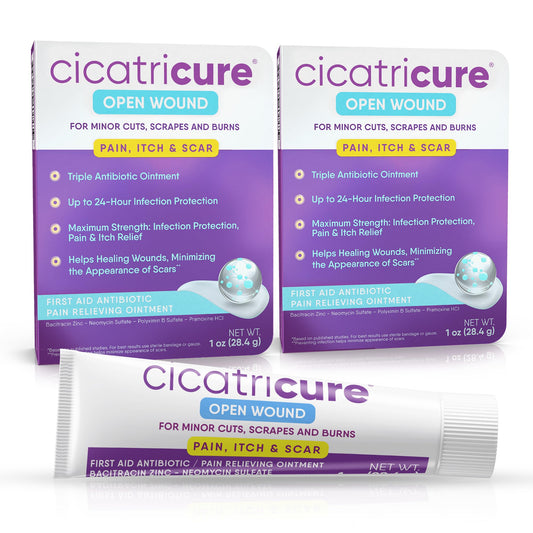 Cicatricure frontal del envase mostrando presentación 2 pack y conveniencia