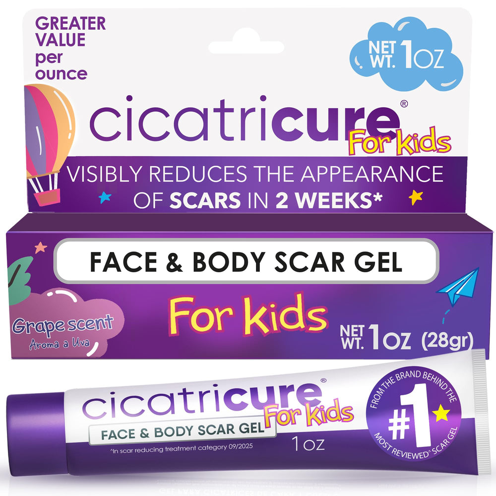 Cicatricure gel Kids frente del empaque mostrando tamaño y marca