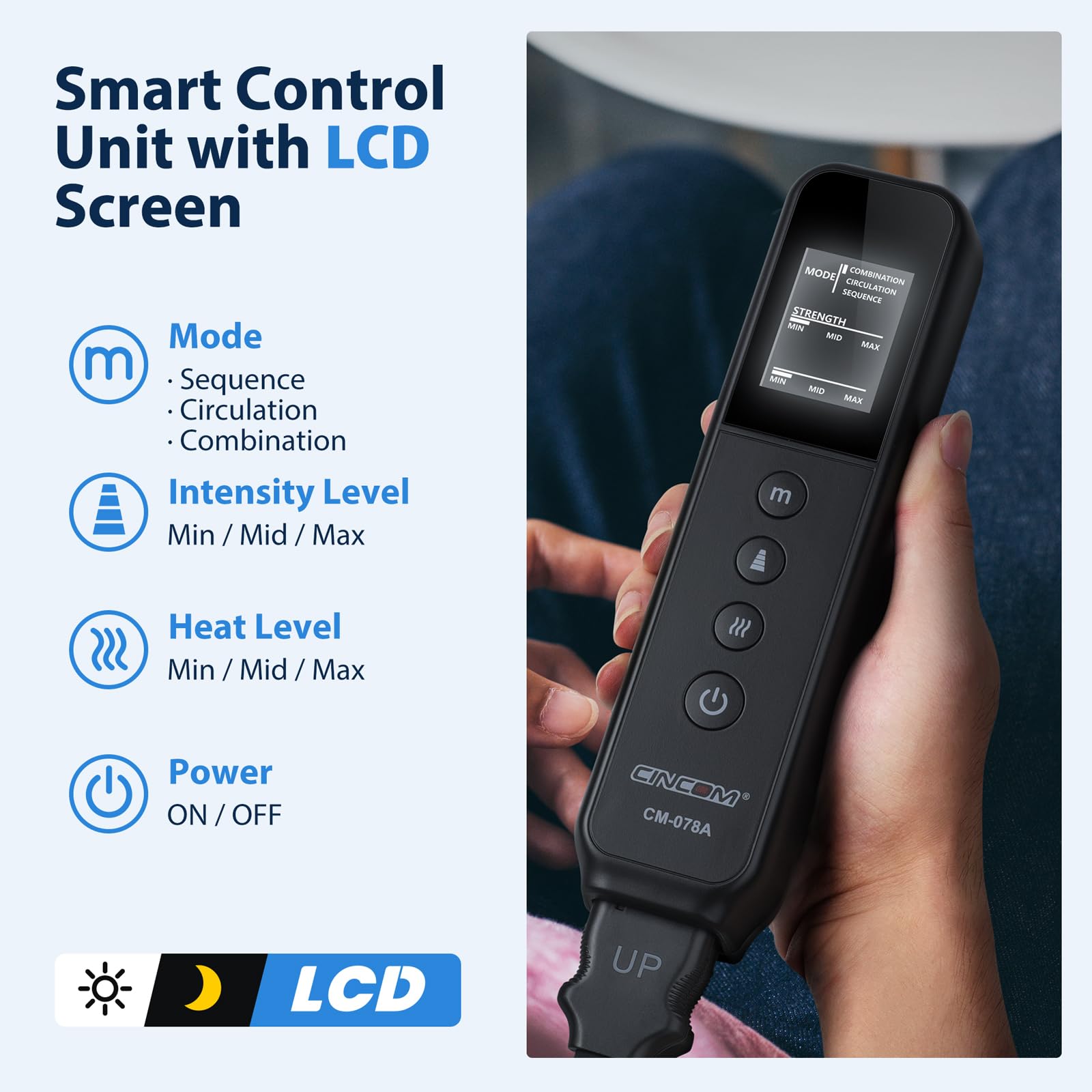 CINCOM controlador en primer plano con botones simples y temporizador