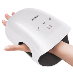 CINCOM masajeador de manos frontal mostrando diseño compacto y beneficio comodidad