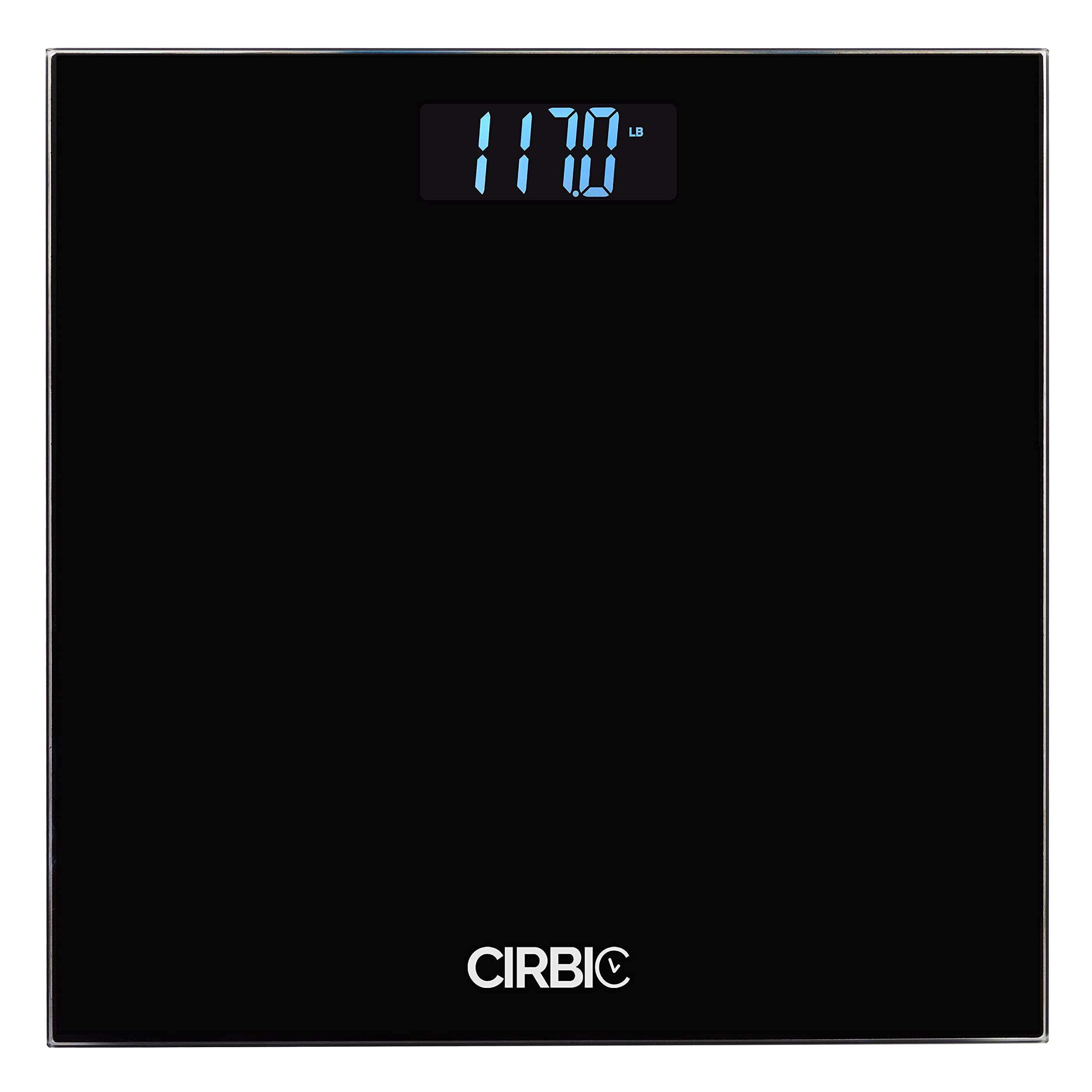 Báscula Cirbic frontal con pantalla retroiluminada y números grandes para lectura rápida