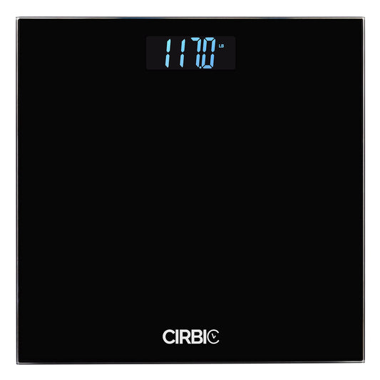 Báscula Cirbic frontal con pantalla retroiluminada y números grandes para lectura rápida