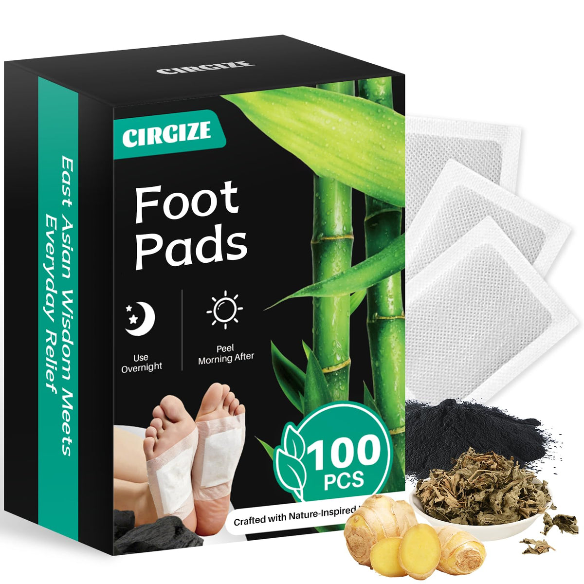 cirgize caja frontal mostrando 100 parches para uso nocturno y conveniencia