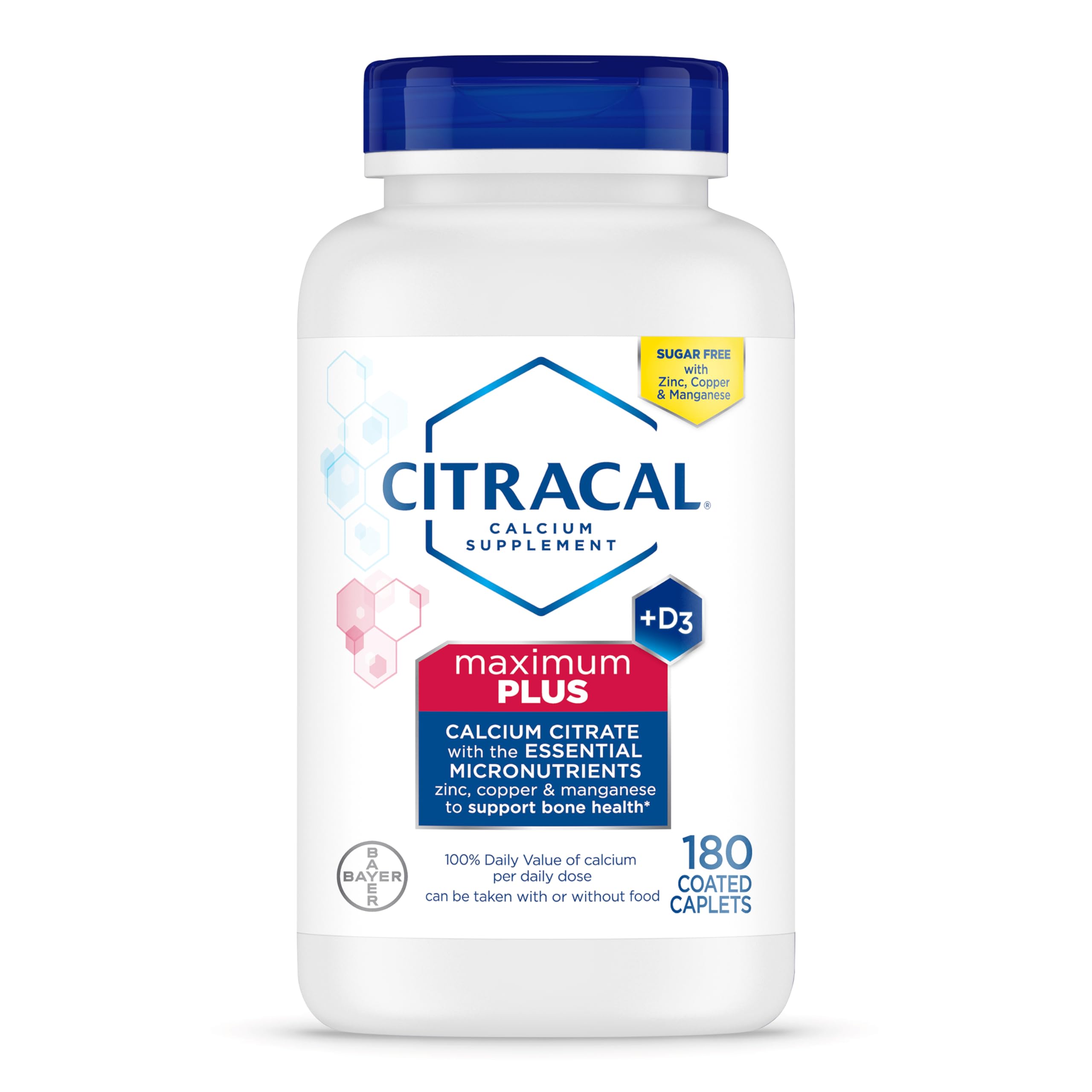 Citracal envase frontal mostrando 180 capletas y beneficios óseos