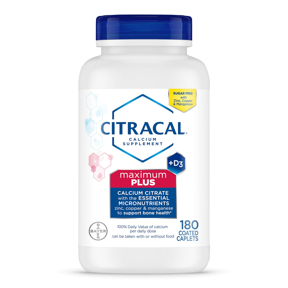 Citracal envase frontal mostrando 180 capletas y beneficios óseos