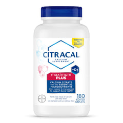Citracal envase frontal mostrando 180 capletas y beneficios óseos