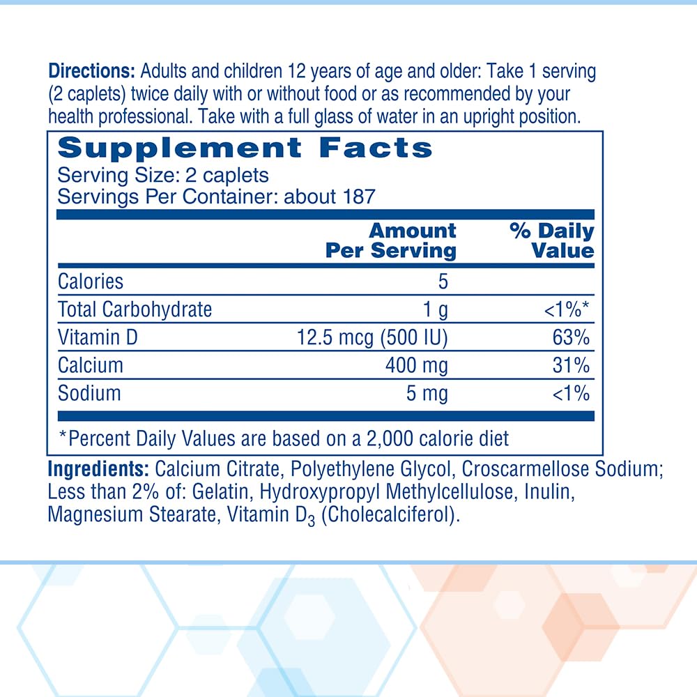 CITRACAL Petites etiqueta nutricional con calcio y vitamina D3 detallados