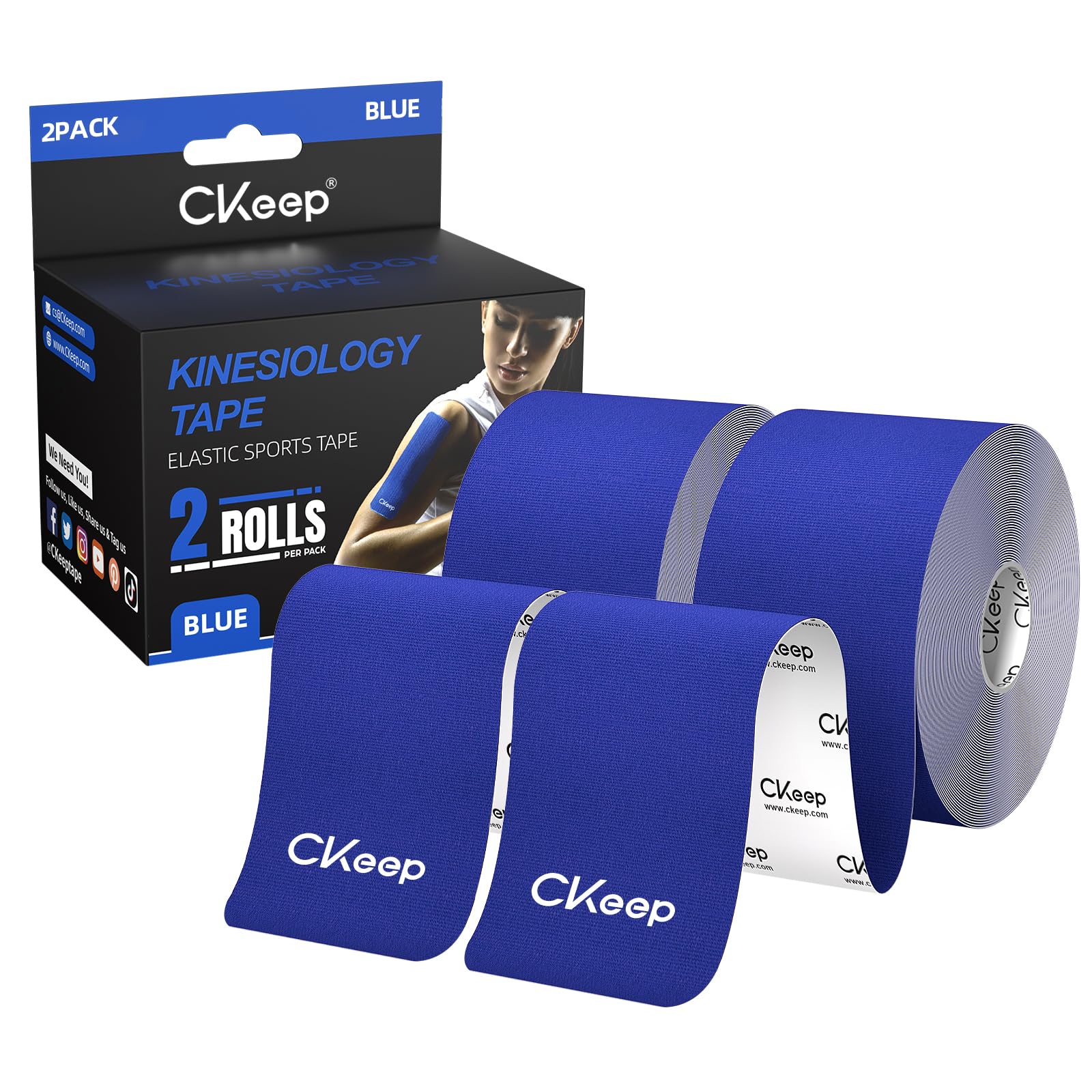 CKeep cinta kinesiology frontal paquete azul mostrando diseño y tamaño útil