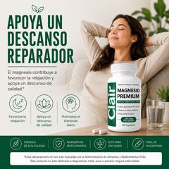 Clair Magnesio ingredientes clave organizados sobre fondo neutro